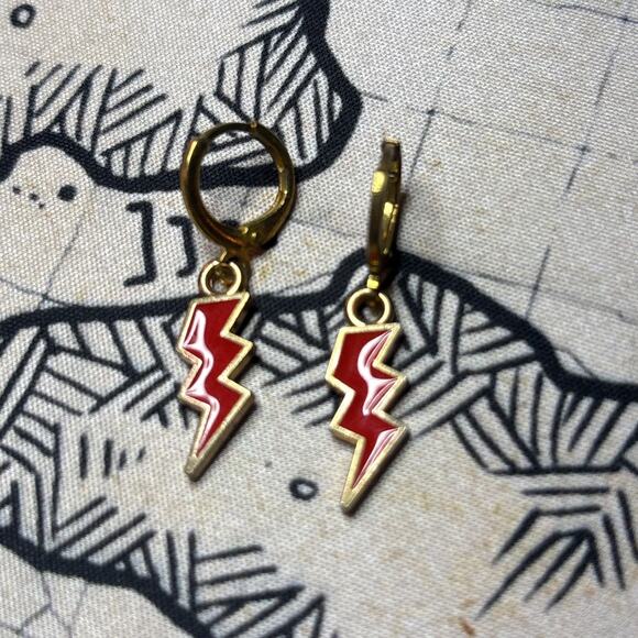 Red Lightning Bolt Dangle Earrings - Picture 1 of 2